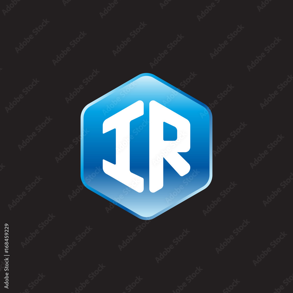 Initial letter IR, modern glossy hexagon logo, gradient blue color on black background
Initial letter IR, modern glossy hexagon logo, gradient blue color on black background