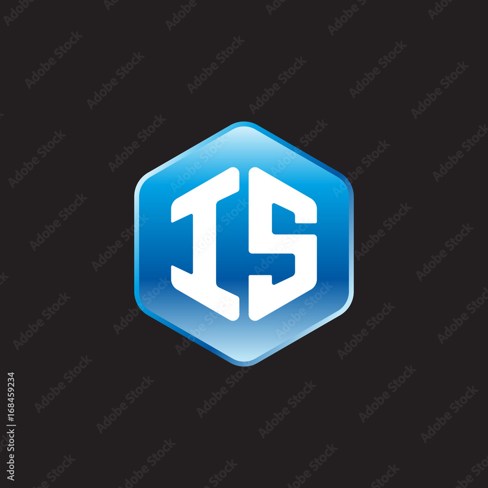 Initial letter IS, modern glossy hexagon logo, gradient blue color on black background
Initial letter IS, modern glossy hexagon logo, gradient blue color on black background