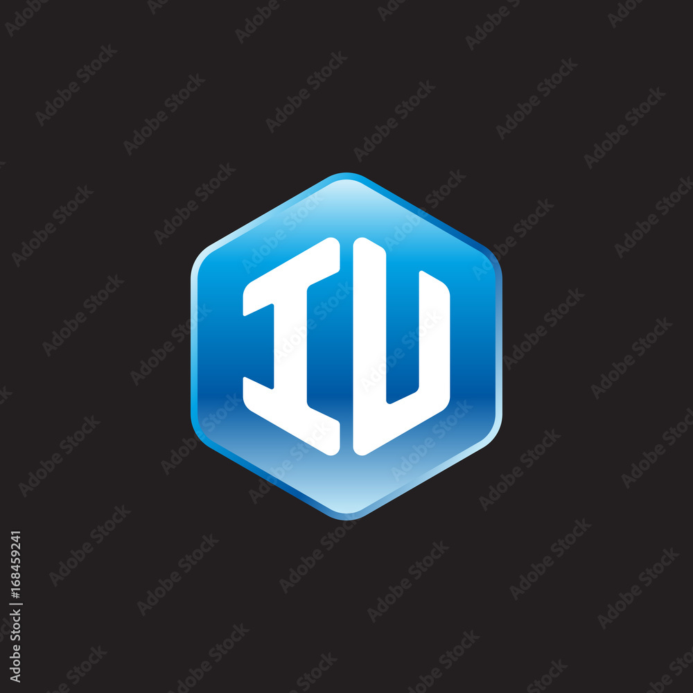 Initial letter IU, modern glossy hexagon logo, gradient blue color on black background
Initial letter IU, modern glossy hexagon logo, gradient blue color on black background