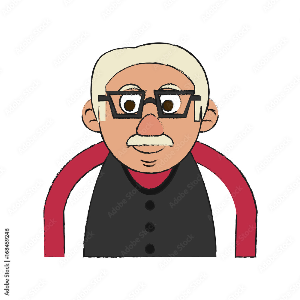 Colorful old man with glasses doodle over white background vector illustration