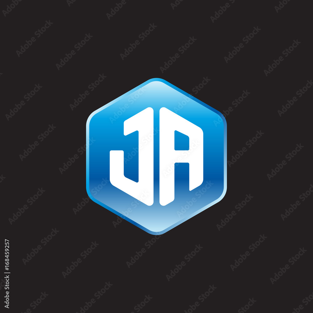 Initial letter JA, modern glossy hexagon logo, gradient blue color on black background
Initial letter JA, modern glossy hexagon logo, gradient blue color on black background