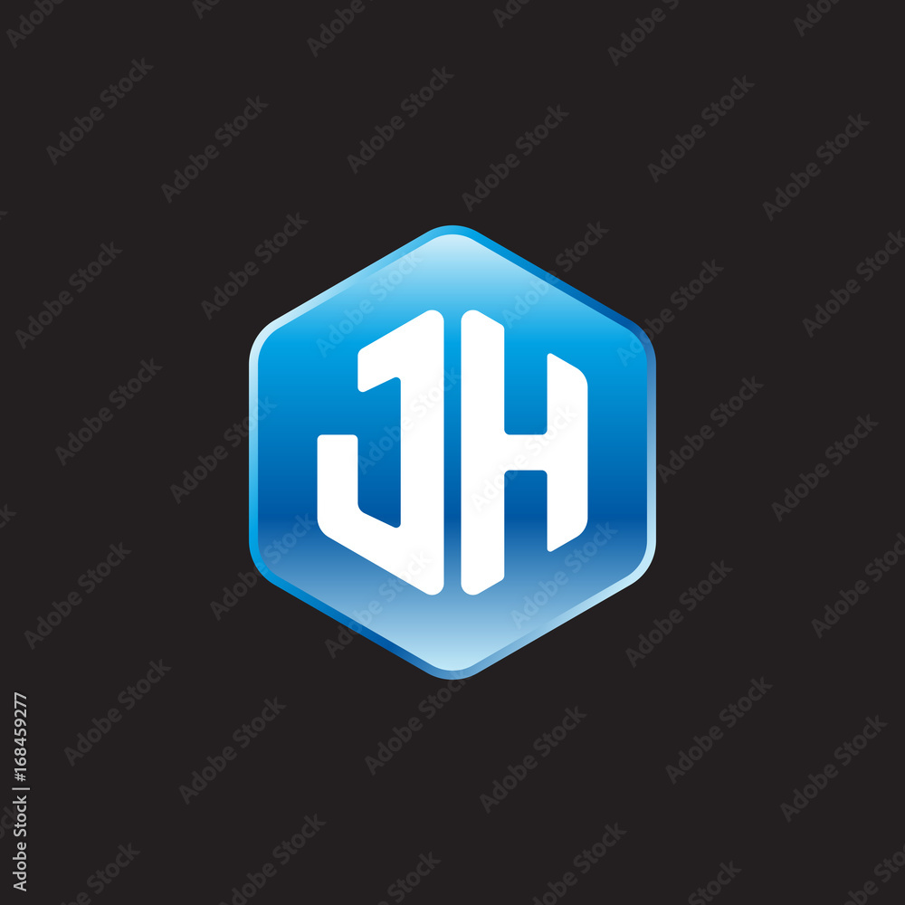 Initial letter JH, modern glossy hexagon logo, gradient blue color on black background
Initial letter JH, modern glossy hexagon logo, gradient blue color on black background