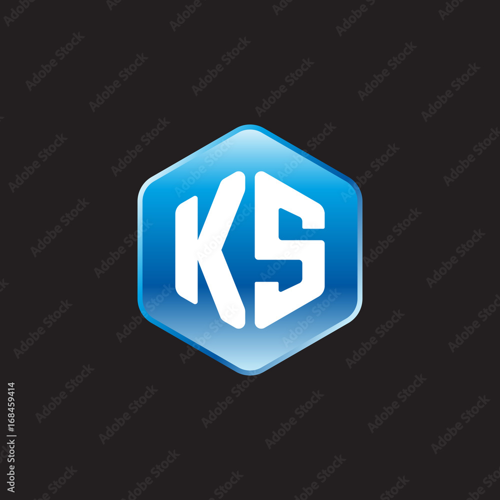 Initial letter KS, modern glossy hexagon logo, gradient blue color on black background
Initial letter KS, modern glossy hexagon logo, gradient blue color on black background
