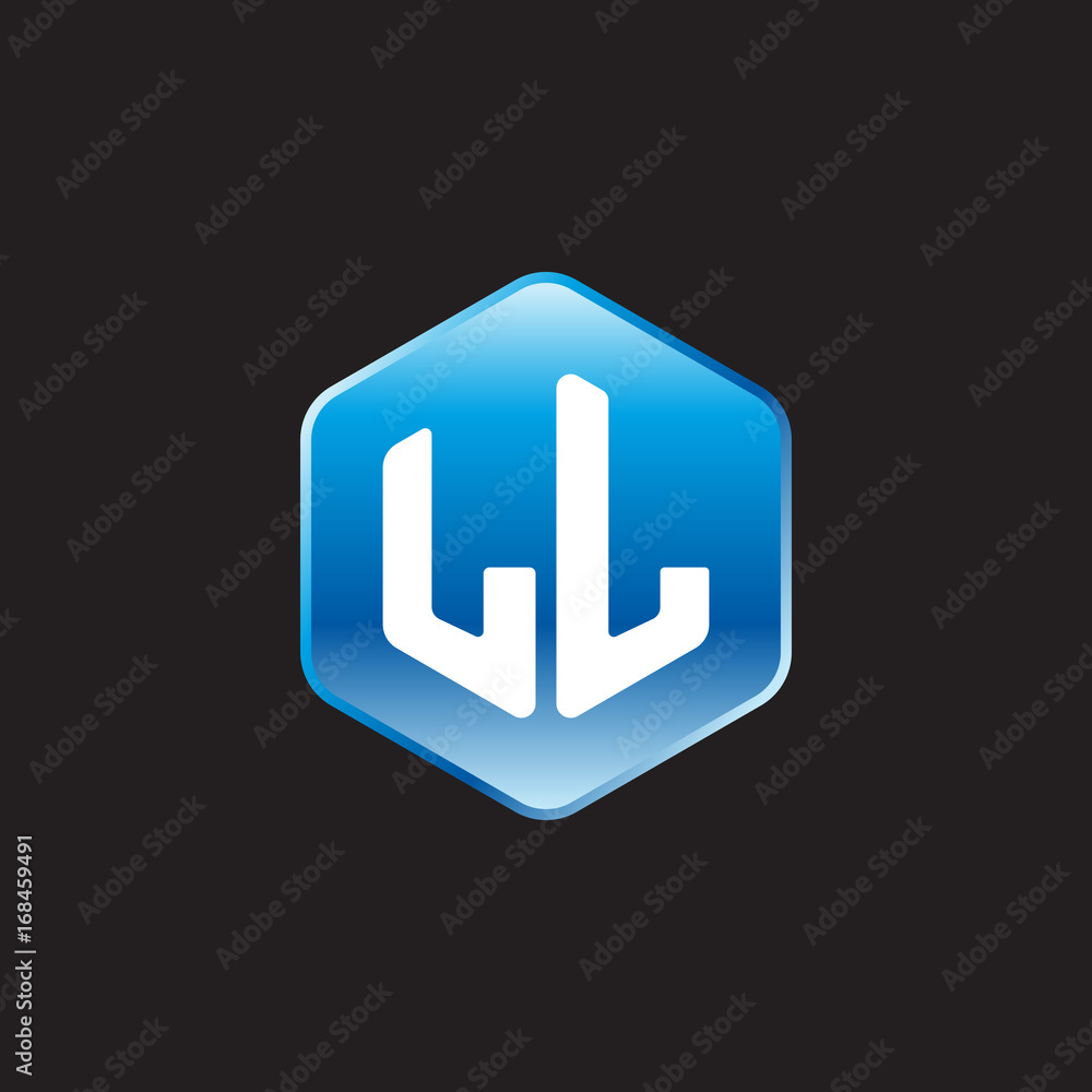 Initial letter LL, modern glossy hexagon logo, gradient blue color on black background
Initial letter LL, modern glossy hexagon logo, gradient blue color on black background