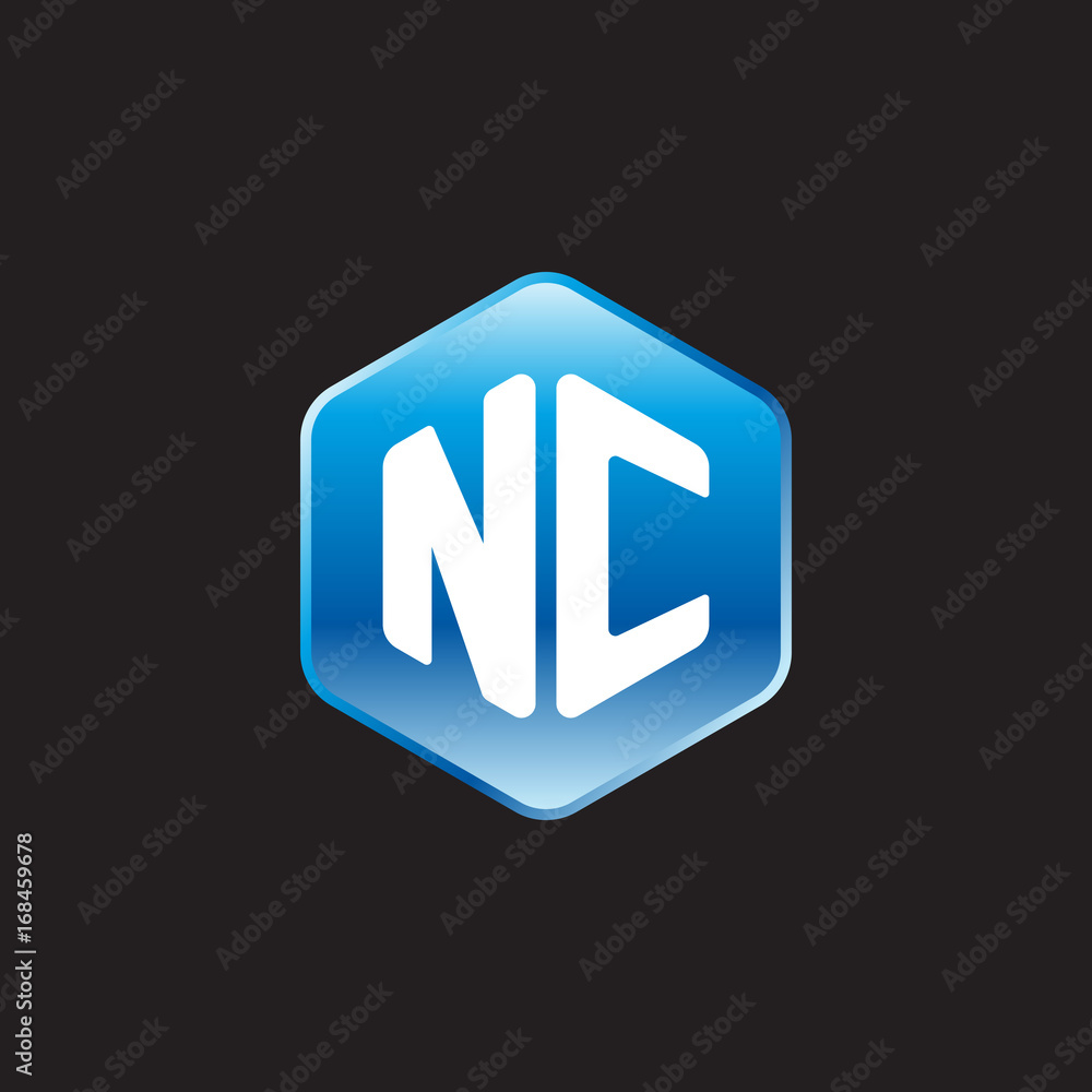 Initial letter NC, modern glossy hexagon logo, gradient blue color on black background
Initial letter NC, modern glossy hexagon logo, gradient blue color on black background