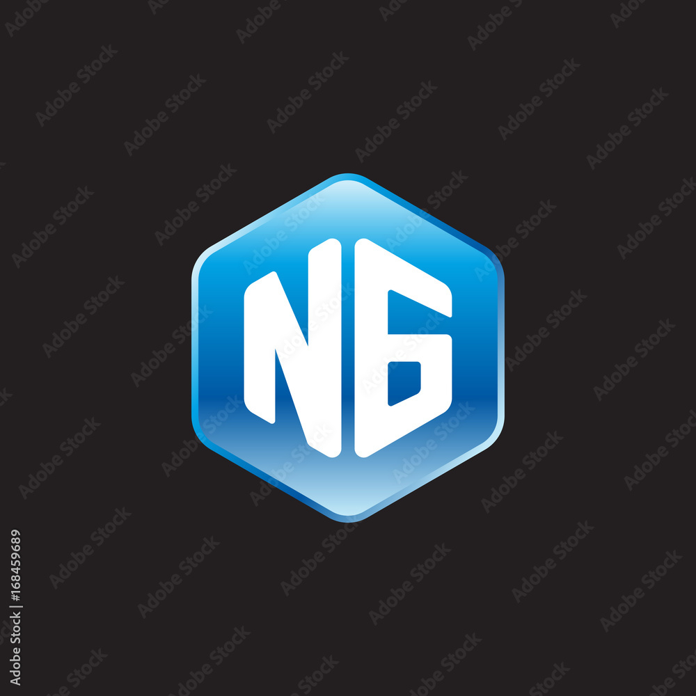 Initial letter NG, modern glossy hexagon logo, gradient blue color on black background
Initial letter NG, modern glossy hexagon logo, gradient blue color on black background