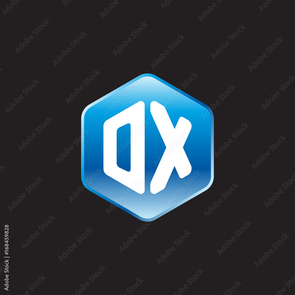 Initial letter OX, modern glossy hexagon logo, gradient blue color on black background
Initial letter OX, modern glossy hexagon logo, gradient blue color on black background