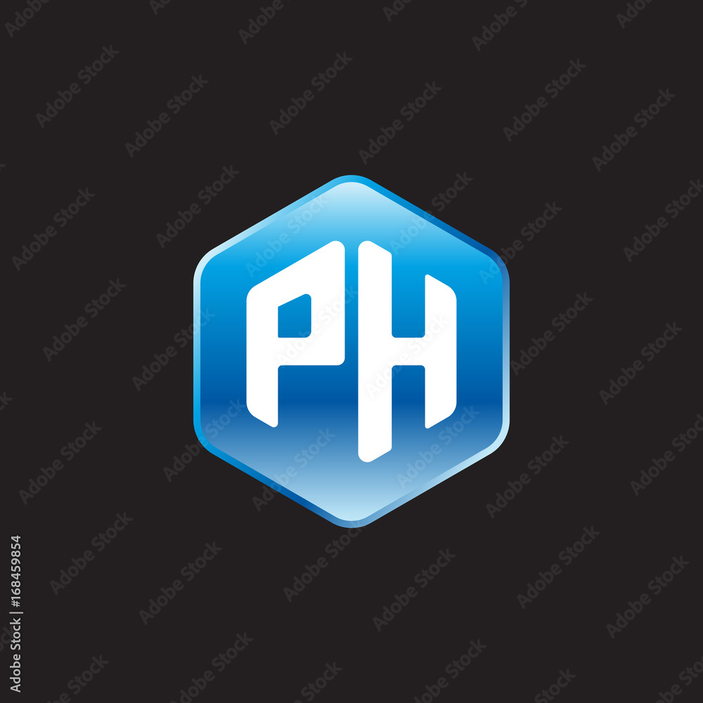 Initial letter PH, modern glossy hexagon logo, gradient blue color on black background
Initial letter PH, modern glossy hexagon logo, gradient blue color on black background