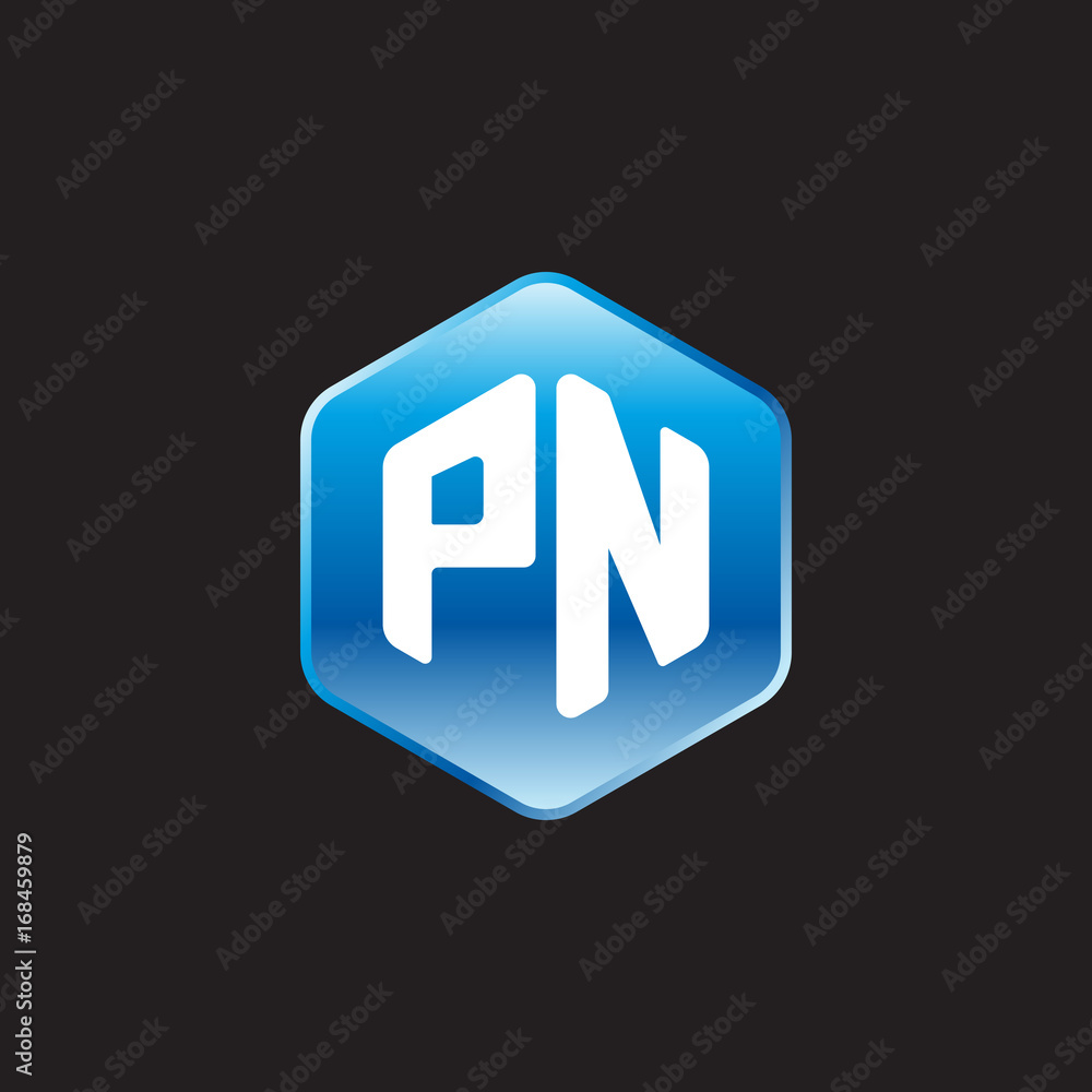 Initial letter PN, modern glossy hexagon logo, gradient blue color on black background
Initial letter PN, modern glossy hexagon logo, gradient blue color on black background