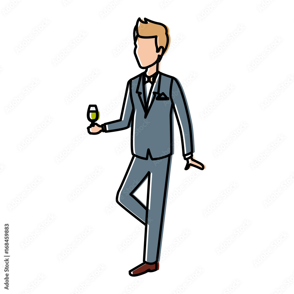 happy groom holding a glass of champagne saying a toast vector illustration happy groom holding a glass of champagne saying a toast vector illustration