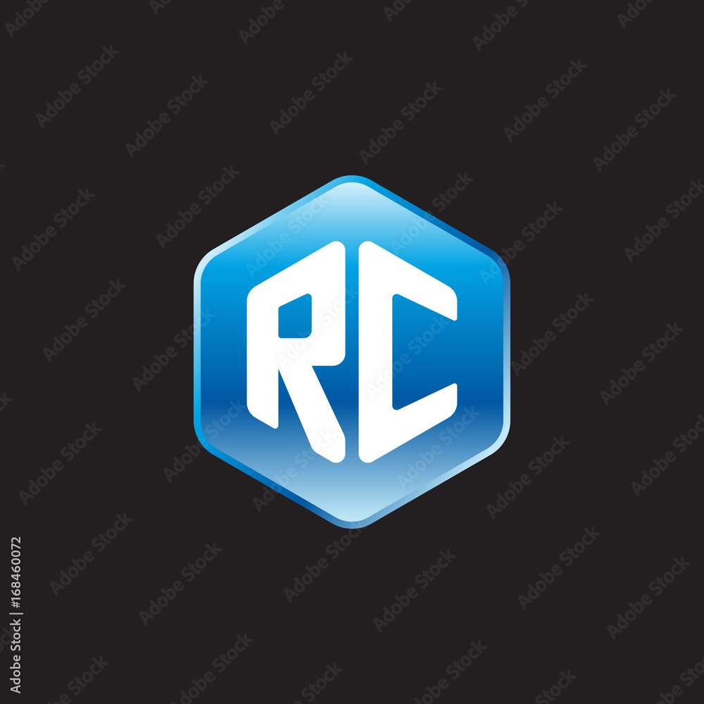 Initial letter RC, modern glossy hexagon logo, gradient blue color on black background
Initial letter RC, modern glossy hexagon logo, gradient blue color on black background
