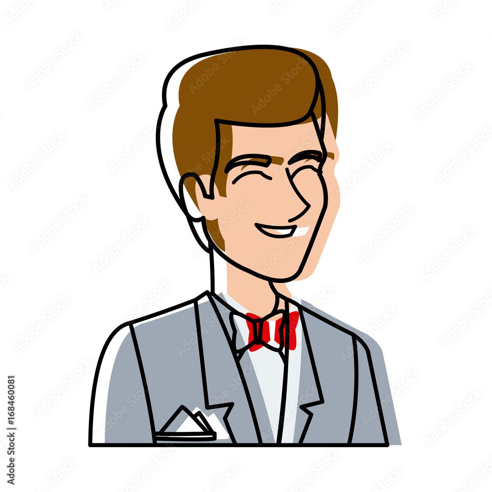 portrait happy groom in a wedding suit laughing vector illustration