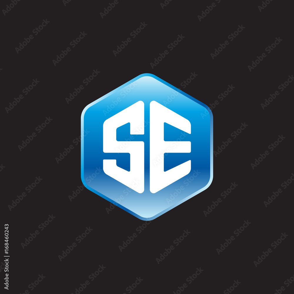 Initial letter SE, modern glossy hexagon logo, gradient blue color on black background
Initial letter SE, modern glossy hexagon logo, gradient blue color on black background