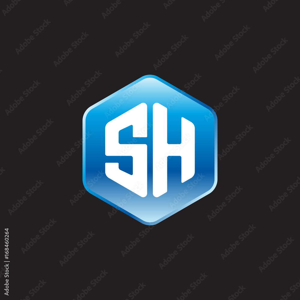 Initial letter SH, modern glossy hexagon logo, gradient blue color on black background
Initial letter SH, modern glossy hexagon logo, gradient blue color on black background