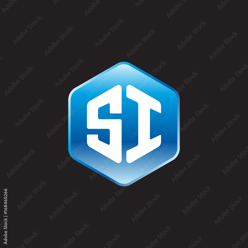 Initial letter SI, modern glossy hexagon logo, gradient blue color on black background
Initial letter SI, modern glossy hexagon logo, gradient blue color on black background