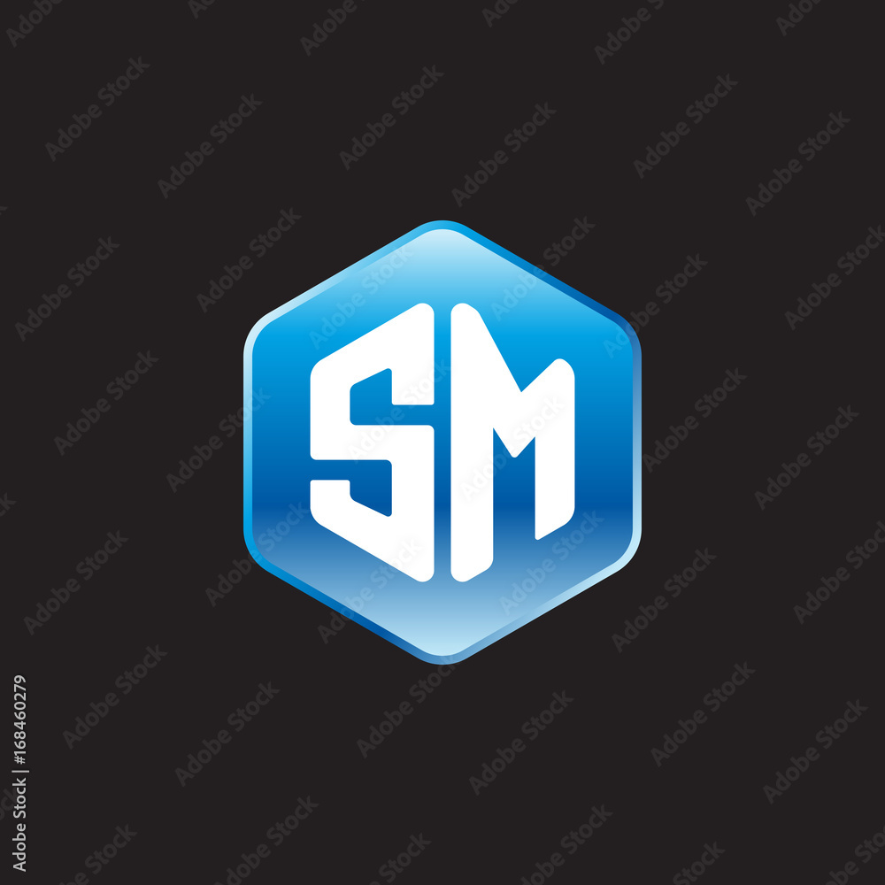 Initial letter SM, modern glossy hexagon logo, gradient blue color on black background
Initial letter SM, modern glossy hexagon logo, gradient blue color on black background