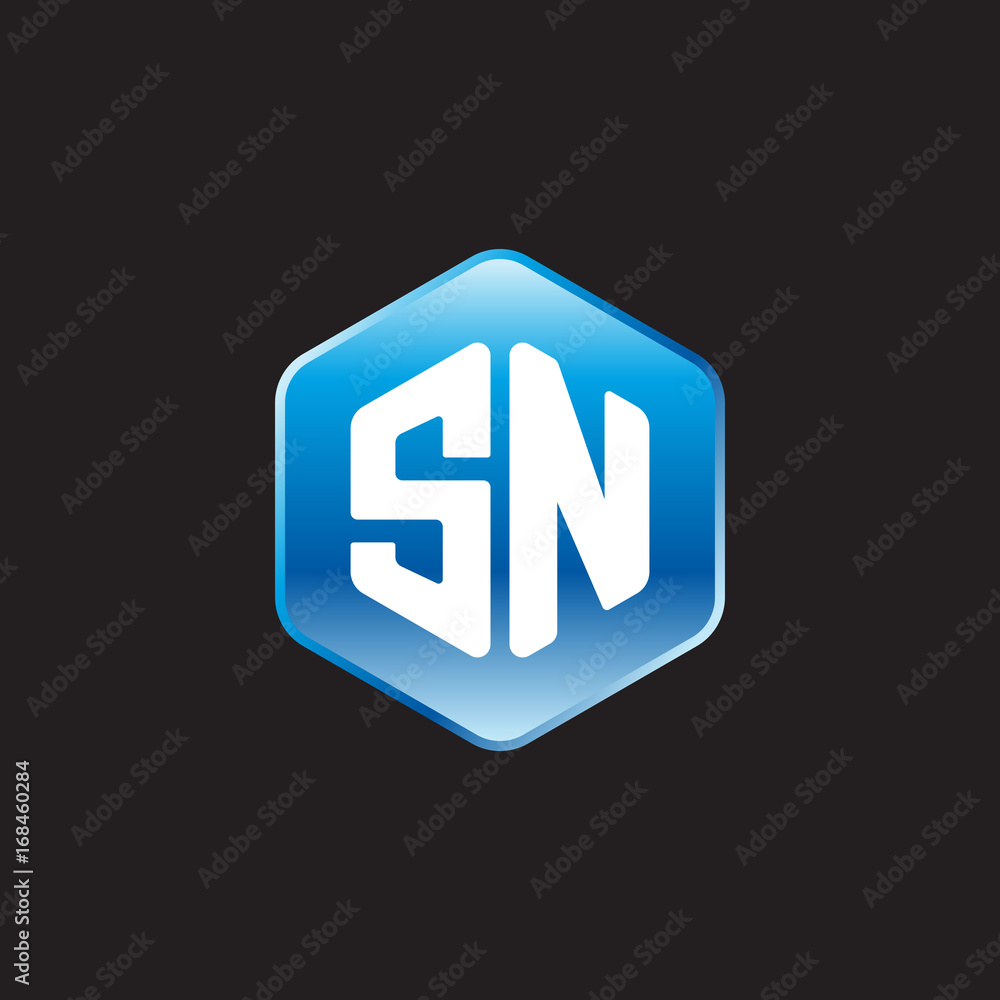 Initial letter SN, modern glossy hexagon logo, gradient blue color on black background
Initial letter SN, modern glossy hexagon logo, gradient blue color on black background