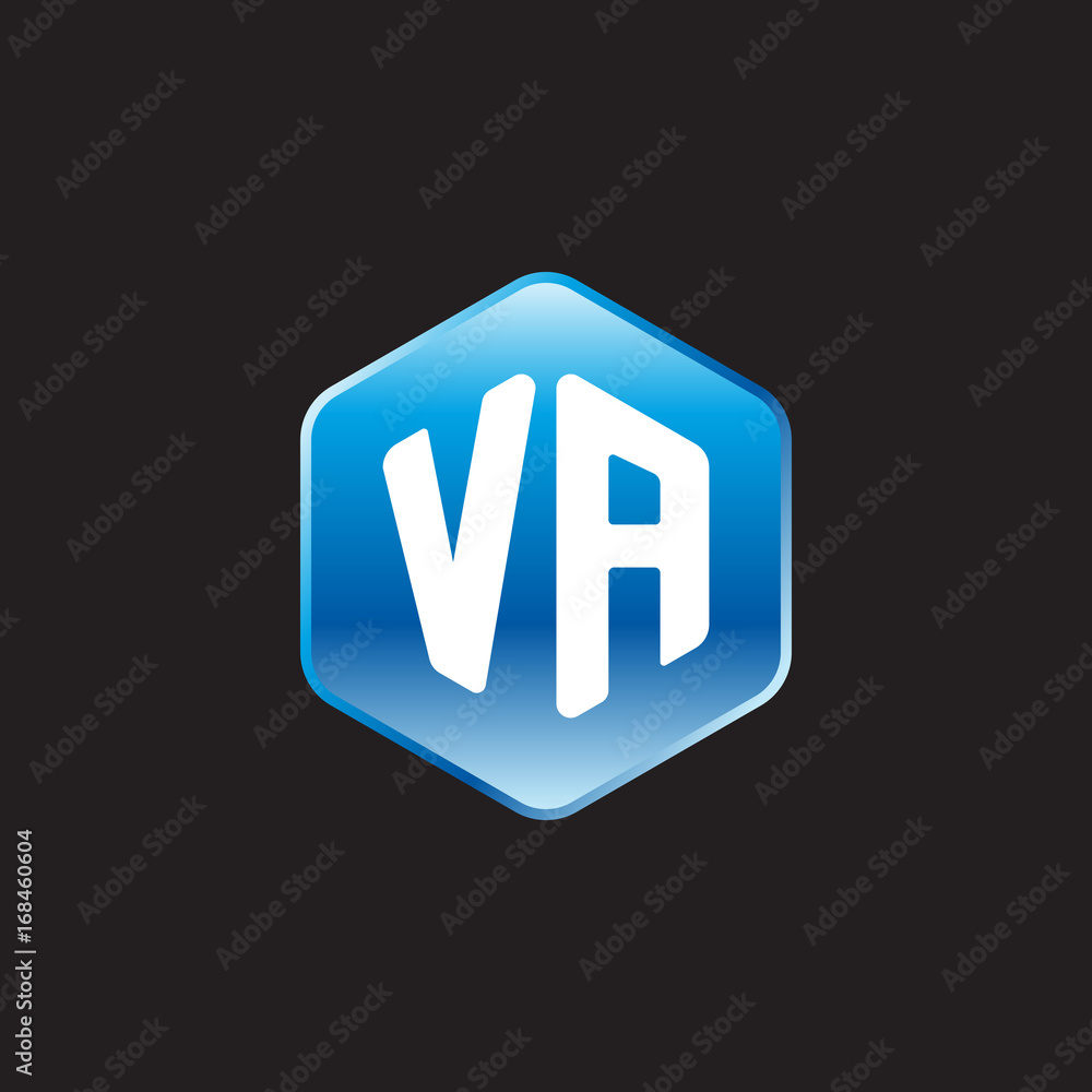 Initial letter VA, modern glossy hexagon logo, gradient blue color on black background
Initial letter VA, modern glossy hexagon logo, gradient blue color on black background