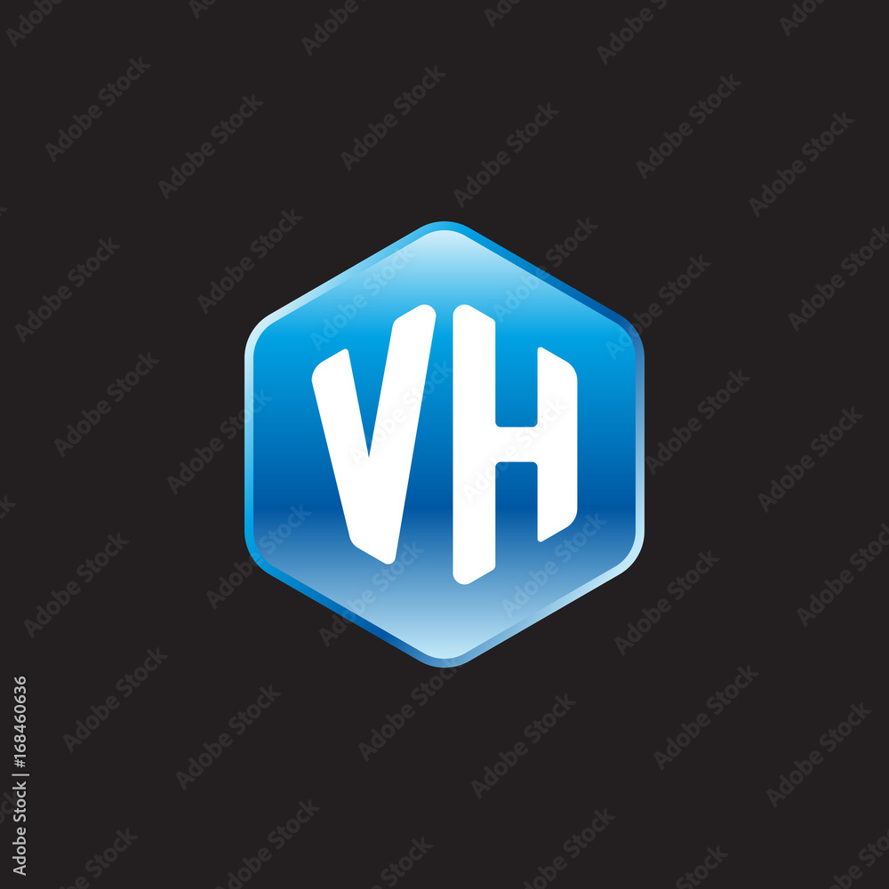 Initial letter VH, modern glossy hexagon logo, gradient blue color on black background
Initial letter VH, modern glossy hexagon logo, gradient blue color on black background