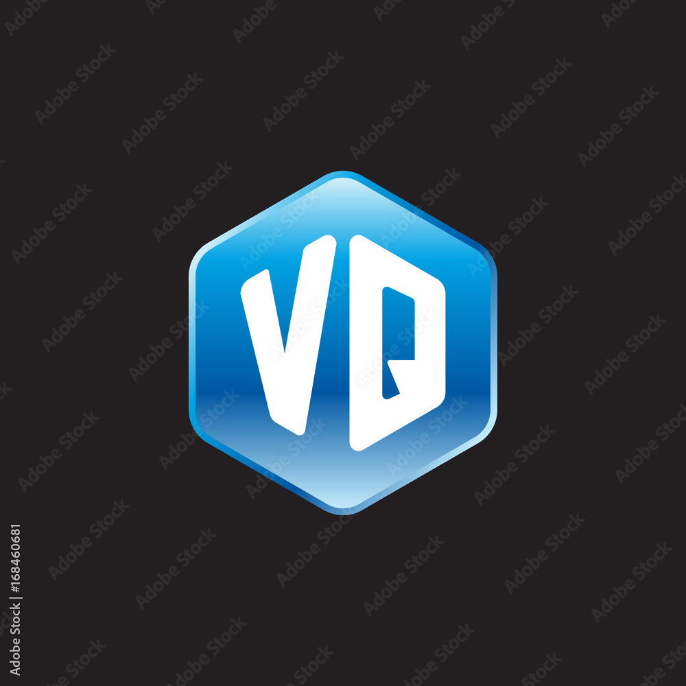Initial letter VQ, modern glossy hexagon logo, gradient blue color on black background
Initial letter VQ, modern glossy hexagon logo, gradient blue color on black background