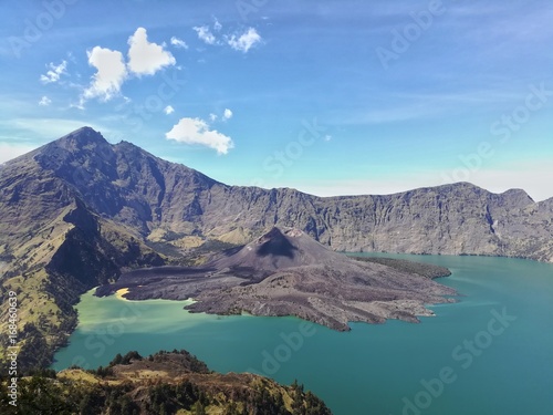  mountain Rinjani and lake at Lombok, Indonesia