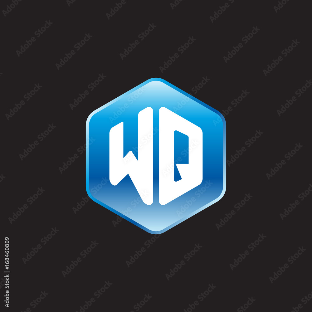 Initial letter WQ, modern glossy hexagon logo, gradient blue color on black background
Initial letter WQ, modern glossy hexagon logo, gradient blue color on black background