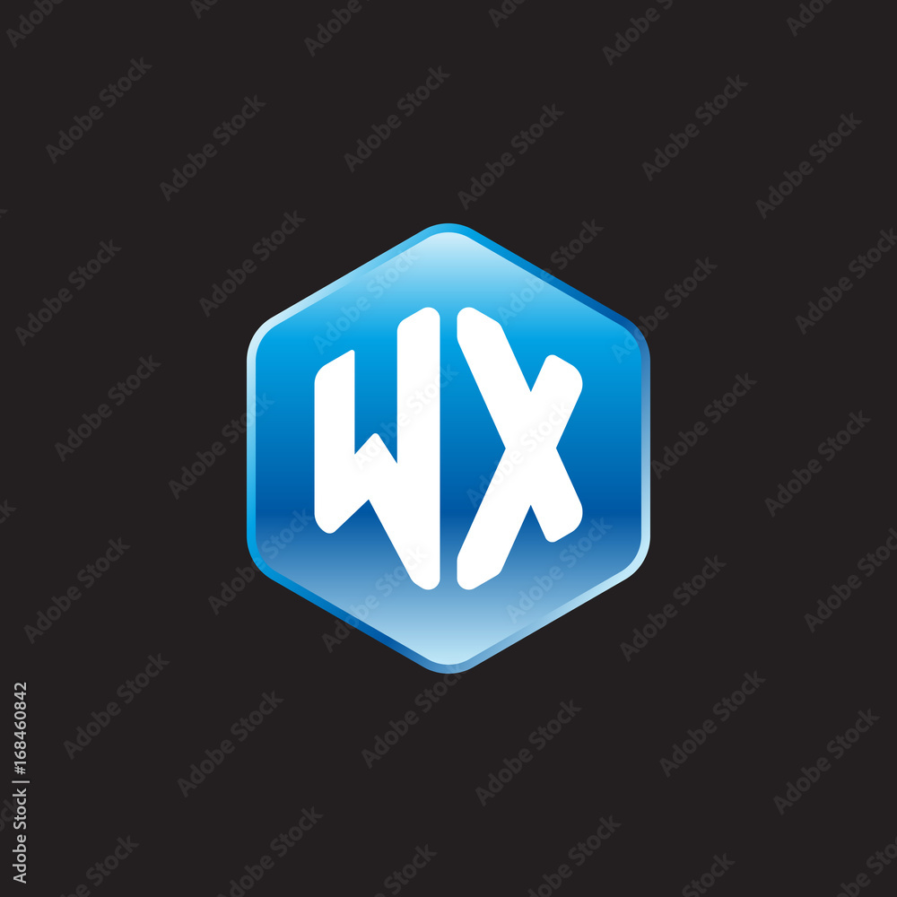 Initial letter WX, modern glossy hexagon logo, gradient blue color on black background
Initial letter WX, modern glossy hexagon logo, gradient blue color on black background