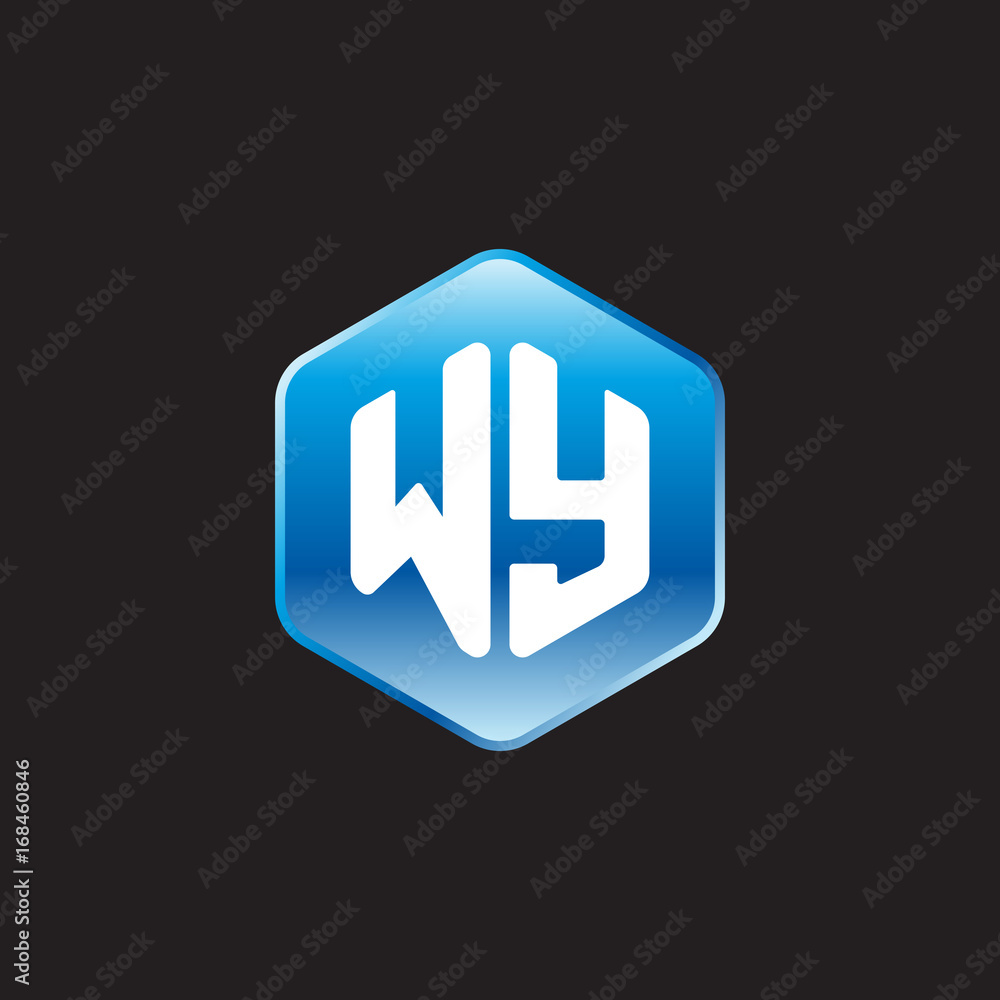 Initial letter WY, modern glossy hexagon logo, gradient blue color on black background
Initial letter WY, modern glossy hexagon logo, gradient blue color on black background