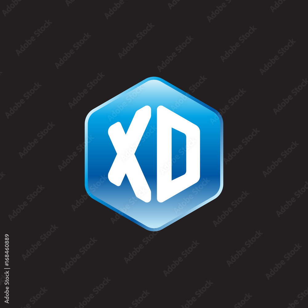 Initial letter XD, modern glossy hexagon logo, gradient blue color on black background
Initial letter XD, modern glossy hexagon logo, gradient blue color on black background