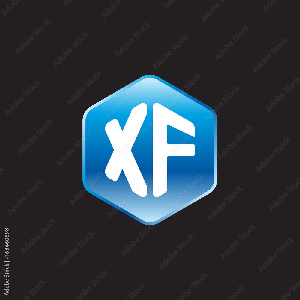 Initial letter XF, modern glossy hexagon logo, gradient blue color on black background
Initial letter XF, modern glossy hexagon logo, gradient blue color on black background