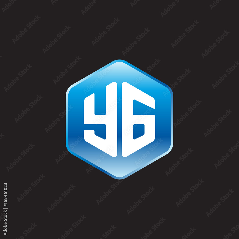 Initial letter YG, modern glossy hexagon logo, gradient blue color on black background
Initial letter YG, modern glossy hexagon logo, gradient blue color on black background