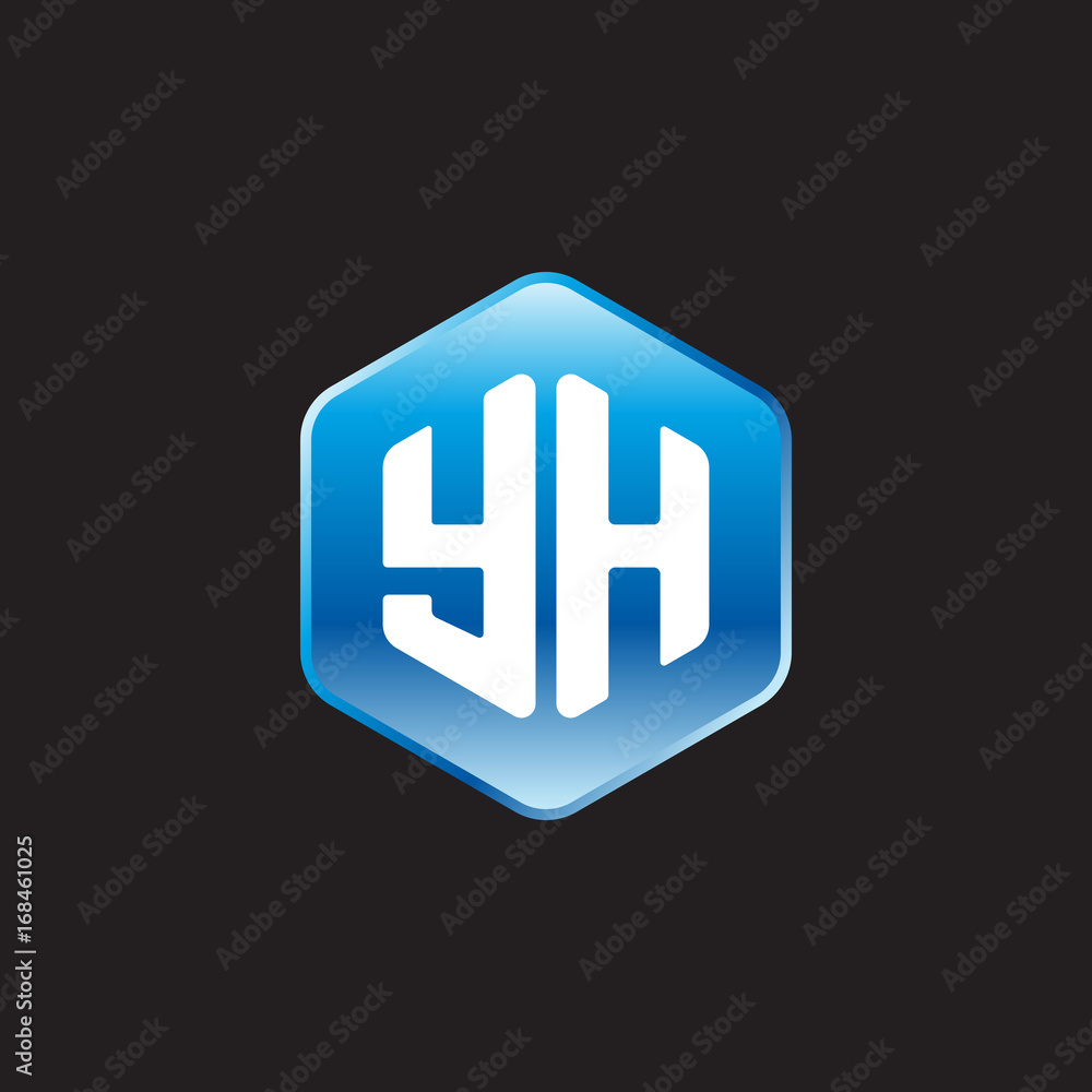 Initial letter YH, modern glossy hexagon logo, gradient blue color on black background
Initial letter YH, modern glossy hexagon logo, gradient blue color on black background