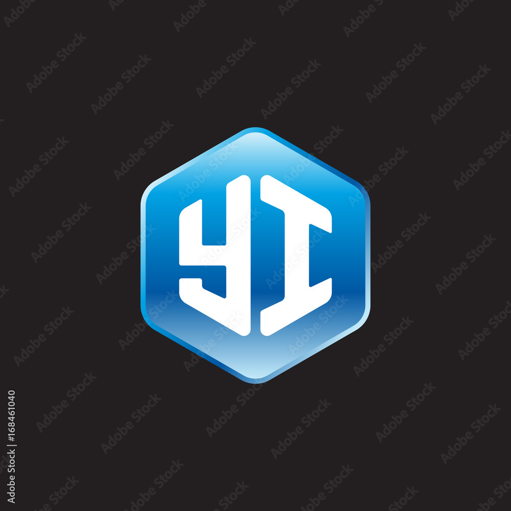 Initial letter YI, modern glossy hexagon logo, gradient blue color on black background
Initial letter YI, modern glossy hexagon logo, gradient blue color on black background