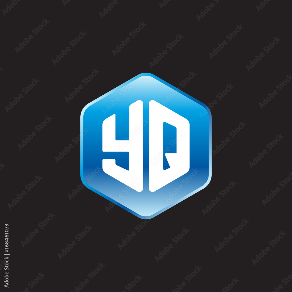 Initial letter YQ, modern glossy hexagon logo, gradient blue color on black background
Initial letter YQ, modern glossy hexagon logo, gradient blue color on black background