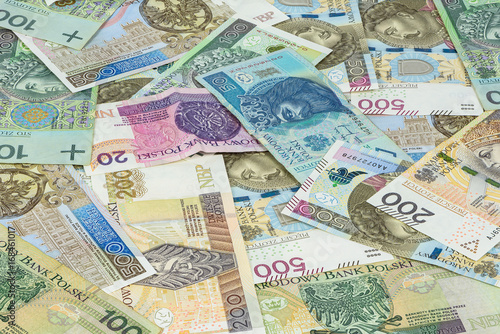 Background made of different polish zloty banknotes