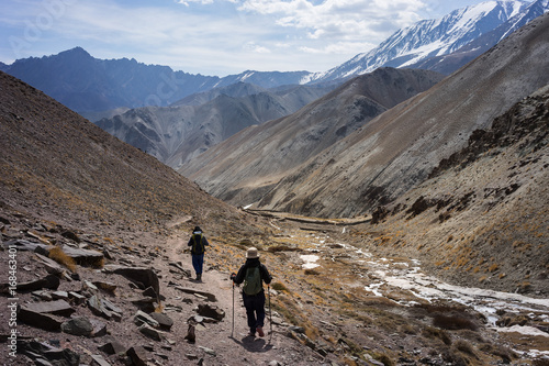 A man and a woman trekking on Markha valley trekking route - Leh Ladakh - India © jumpscape