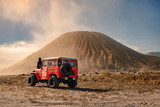 4x4 car service for tourist on desert at Bromo Mountain, Mount Bromo is one of the most visited tourist attractions in Java, Indonesia