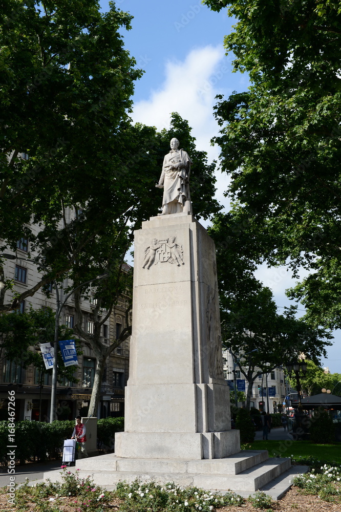 Monument to the famous Catalan Joan Guell-i-Ferrer in Barcelona.