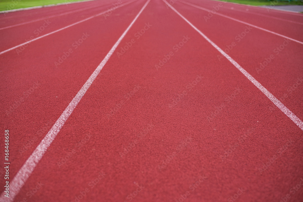 Red running track in stadium,Plastic track in the playground