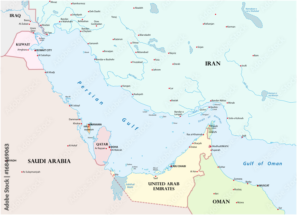 Map of the Persian Gulf and its neighboring countries Map of the Persian Gulf and its neighboring countries