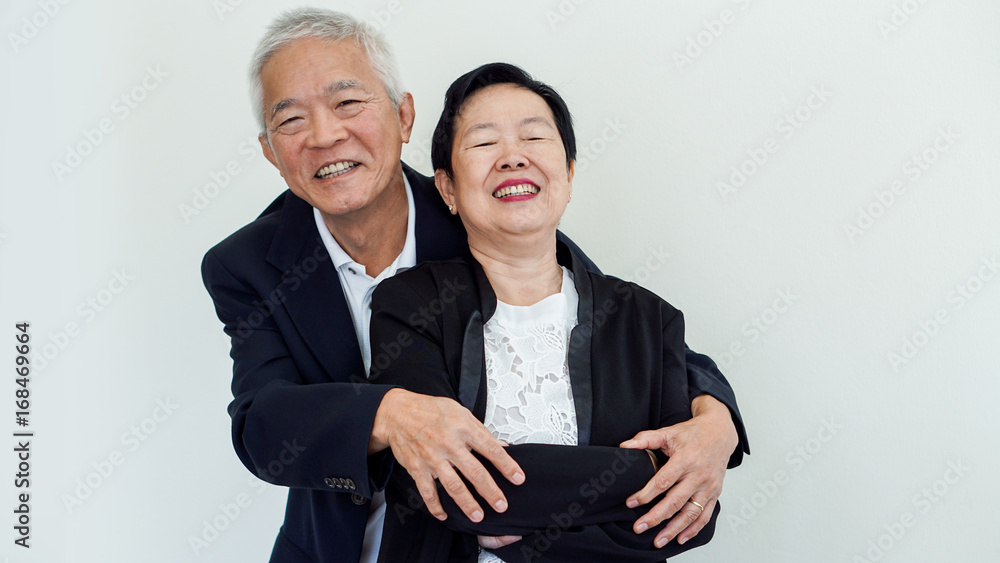 Happy Asian senior couple. Success in business and life, togher forever Happy Asian senior couple. Success in business and life, togher forever