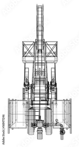 Oil pump jack in wire-frame style
