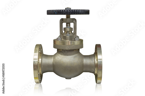 Cast brass globe valve used in oil and gas industry isolated on white background.