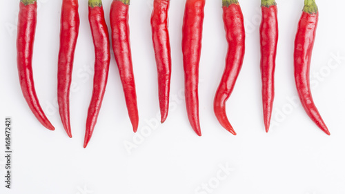 Red hot chili isolated on a white background. Top view.