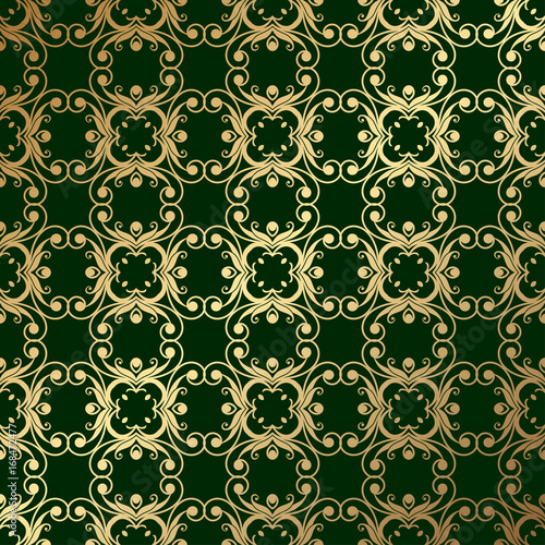 Vintage wallpaper. Golden pattern. Ornamental decorative background. Vector template can be used for design of wallpaper, fabric, oilcloth, textile, wrapping paper and other design