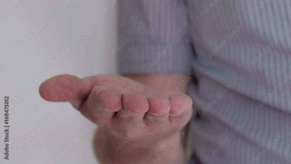 Man showing open palm, presentation, promotion concept. Man showing open palm, presentation, promotion concept.