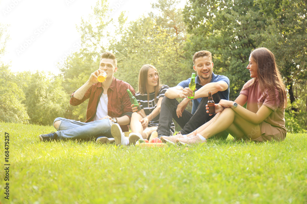 happy young friends enjoying picnic and eating. happy young friends enjoying picnic and eating.