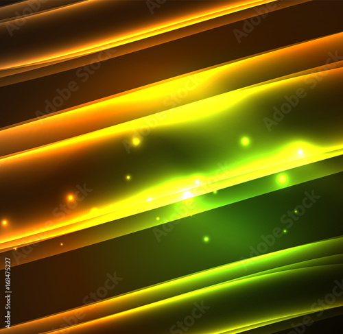 Energy lines, glowing waves in the dark, vector abstract background photo