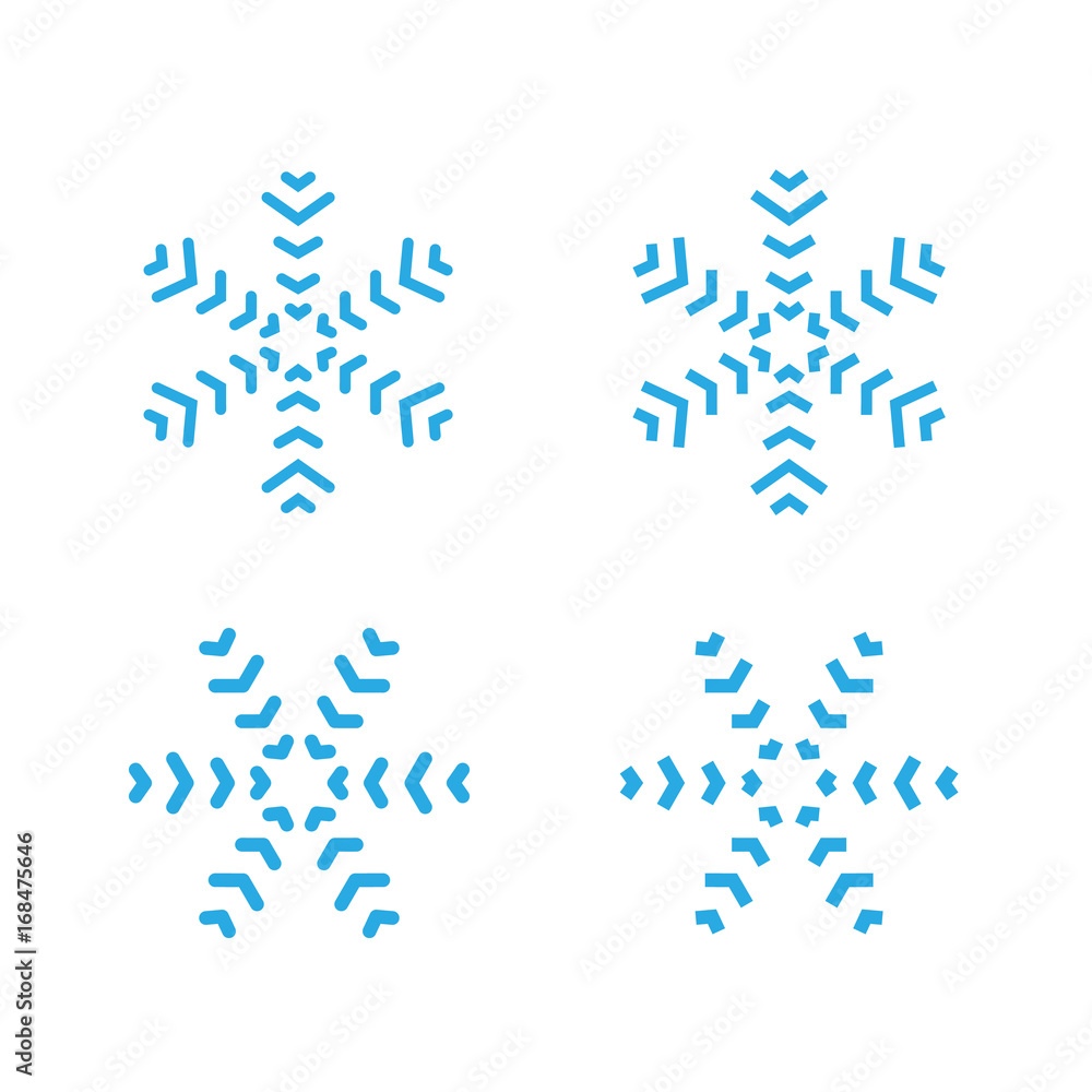 Snowflakes signs set. Blue Snowflake icons isolated on white background. Snow flake silhouettes. Symbol of snow, holiday, cold weather, frost. Winter design element Vector illustration
