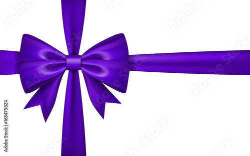 Gift bow ribbon silk. Bow tie isolated white background. 3D gift bow tie for Christmas present, holiday decoration, birthday celebration. Decorative satin ribbon element Vector illustration